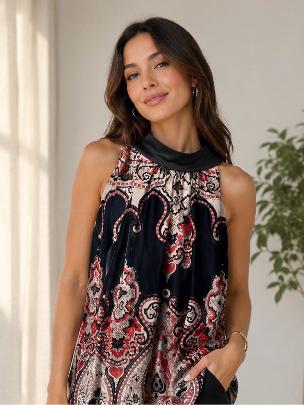 INC NWT Navy Boho Halter Style Blouse Small